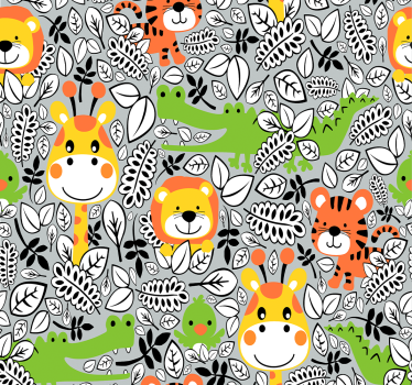 Kinderkamer rolgordijn jungle vrienden grijs - TenStickers