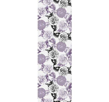 Rolgordijn tienerkamer paarse en zwarte bloemenprint - TenStickers