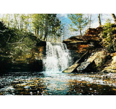 Rolgordijn woonkamer waterval boslandschap - TenStickers
