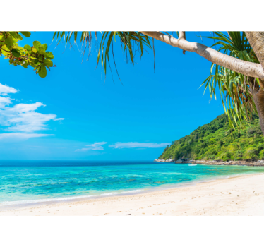 Rolgordijn woonkamer uitzicht op caribische zee - TenStickers