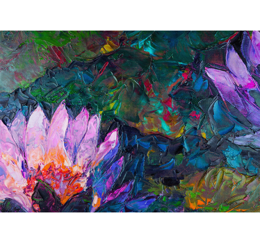 Rolgordijn woonkamer olieverfschilderij lotus - TenStickers