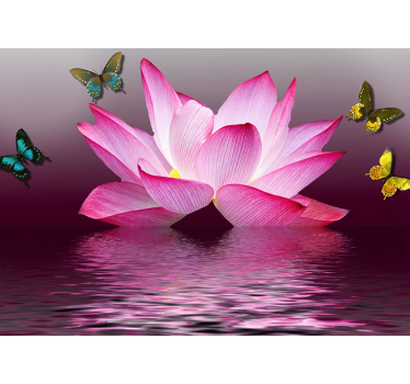 Rolgordijn woonkamer roze lotus met vlinders - TenStickers