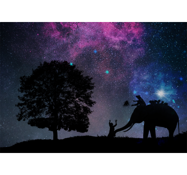 Rolgordijn woonkamer sterrennacht olifant - TenStickers