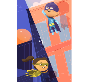 Superheldenavontuur kinderkamer rolgordijn - TenStickers