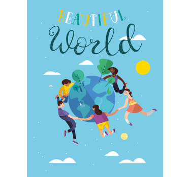 Harmonieuze wereldbolillustratie wereldmap rolgordijn - TenStickers