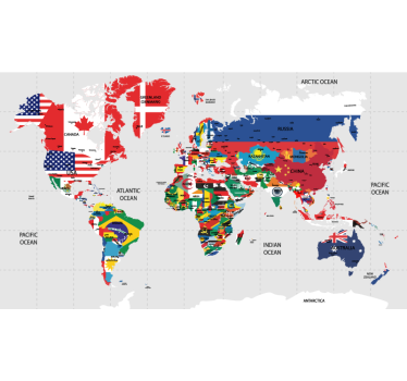 Kleurrijke kaartdetails wereldmap rolgordijn - TenStickers
