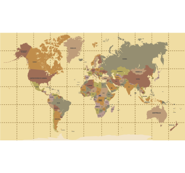 Geografische coördinaten wereldmap rolgordijn - TenStickers