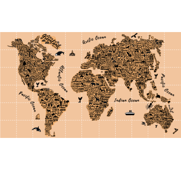 Iconische monumenten wereldmap rolgordijn - TenStickers
