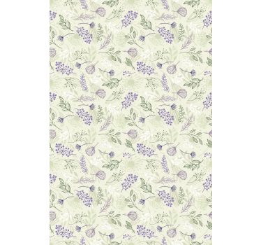Rolgordijn bloemenprint Paarse bloemen op groene achtergrond - TenStickers