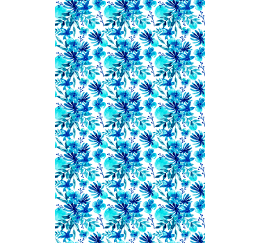 Levendig blauw thema rolgordijn bloemen en planten - TenStickers
