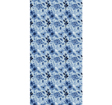 Blauwe opstelling rolgordijn bloemen en planten - TenStickers