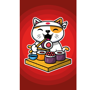 Blije kat sushi rolgordijn dieren - TenStickers