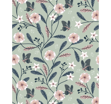 Bloemen vlinderpatronen rolgordijn bloemen en planten - TenStickers