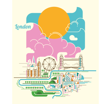Uitzicht op de skyline van londen wereldmap rolgordijn - TenStickers