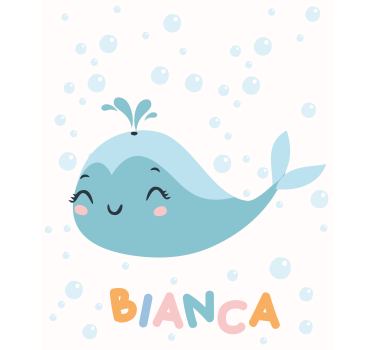 Kinderkamer rolgordijn Gelukkige walvis met naam - TenStickers