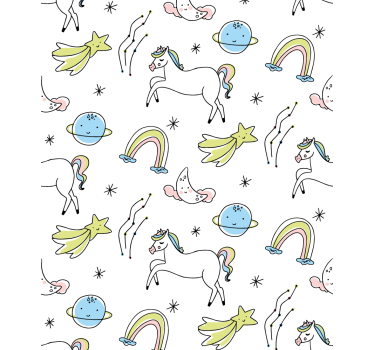 Witte eenhoorns en sterren kinderkamer rolgordijn - TenStickers