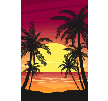 Palm zonsondergang scène rolgordijn bomen - TenStickers