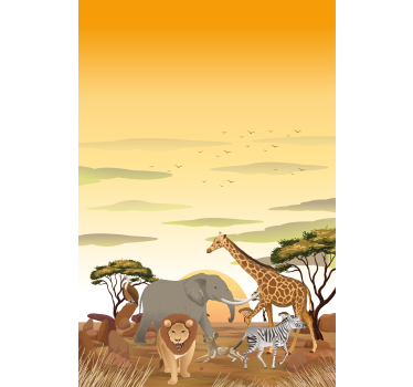 Kinderkamer rolgordijn dieren Afrikaans tekenfilmlandschap - TenStickers