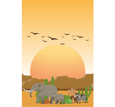 Savanne zonsondergang scène rolgordijn dieren - TenStickers