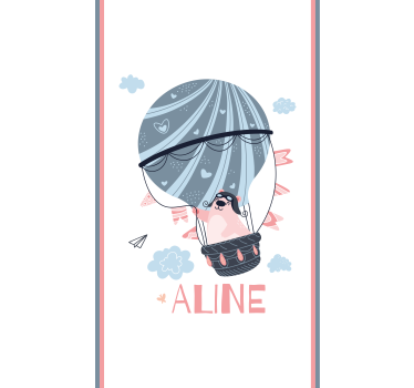 Heteluchtballon met beer en naam kinderkamer rolgordijn - TenStickers
