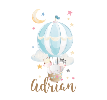Kunst rolgordijnen Drie dieren op ballonnen met sterren en wolken - TenStickers