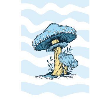 Blauwe paddenstoelen rolgordijn bloemen en planten - TenStickers