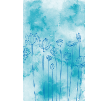 Lotusblauw patroon rolgordijn bloemen en planten - TenStickers