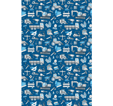 Kinderkamer rolgordijn Witte graafmachines met blauw - TenStickers