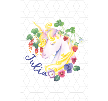 Bloemen eenhoorn met naam kinderkamer rolgordijn - TenStickers