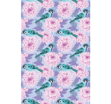 Rolgordijn bloemen en planten vogels tussen bloemen - TenStickers
