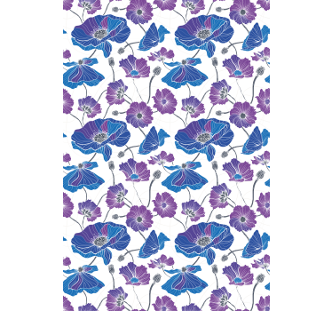 Blauw en roze patroon rolgordijn bloemen en planten - TenStickers