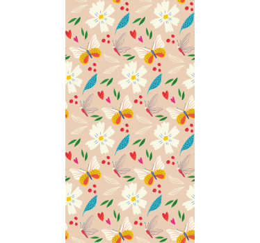 Beige bloemenpatroon rolgordijn vlinders - TenStickers