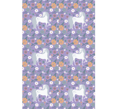 Paarse eenhoorns en bloemen kinderkamer rolgordijn - TenStickers