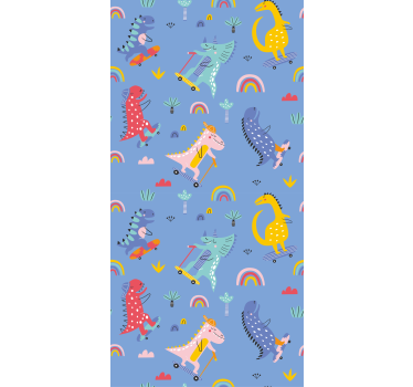Skateboarden scene dinosaurus rolgordijn - TenStickers