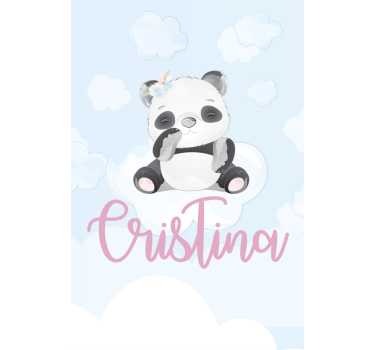 Baby panda zittend met naam kinderkamer rolgordijn - TenStickers