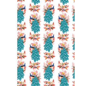 Rolgordijn bloemen en planten pauwen tussen bloemen - TenStickers