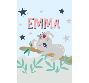 Baby koala met naam kinderkamer rolgordijn - TenStickers