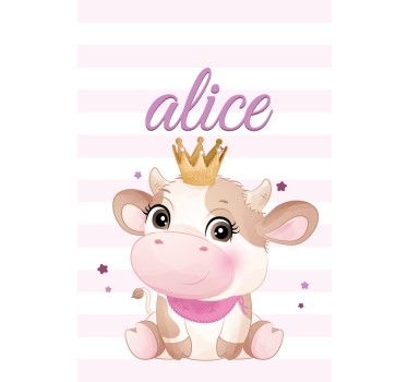 Gekroonde koe met naam rolgordijn babykamer - TenStickers