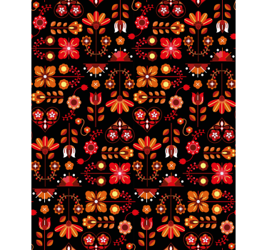 Oranje volkskunst rolgordijn bloemen - TenStickers