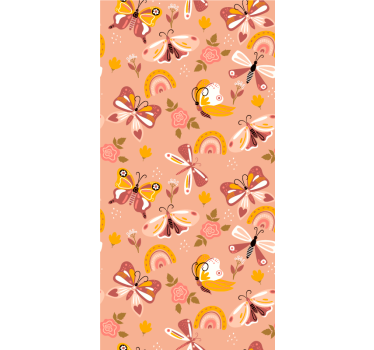 Roze fladderend patroon rolgordijn vlinders - TenStickers