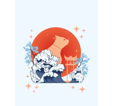 Kat met golven rolgordijn dieren - TenStickers