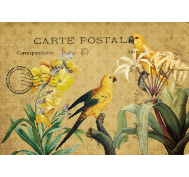 Rolgordijn bloemen en planten vintage vogel bloem - TenStickers