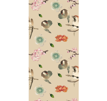 Beige vogelontwerp rolgordijn bloemen en planten - TenStickers