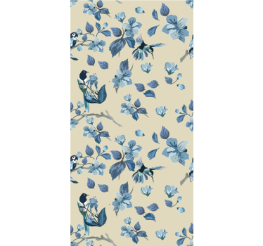 Blauwe vogels en bladeren rolgordijn bloemen en planten - TenStickers