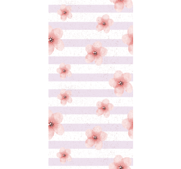 Roze bloemenstrepen rolgordijn bloemen en planten - TenStickers