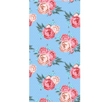 Blauwe bloeiende roze rozen rolgordijn bloemen - TenStickers