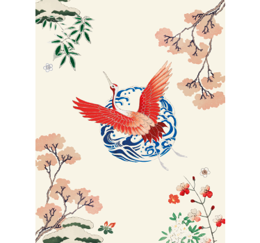 Vliegende kraanvogel bloei rolgordijn bloemen en planten - TenStickers