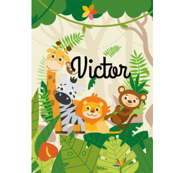 Aanpasbare jungle dieren Rolgordijn met naam - TenStickers