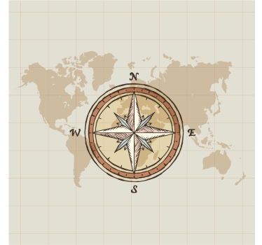 Vintage cartografie en kompas wereldmap rolgordijn - TenStickers