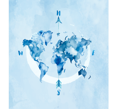 Aquarel blauwe planisfeer Jalozie wereldmap - TenStickers